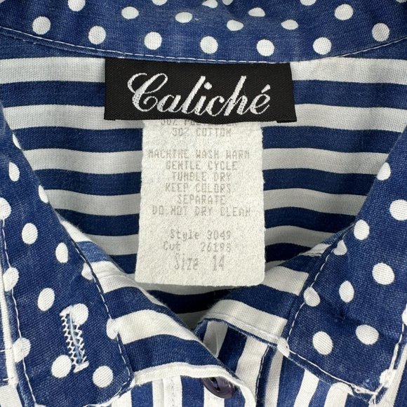 Made in USA Vintage Caliche Blue & White Stripe Short Sleeve Midi Dress - Picture 4 of 5